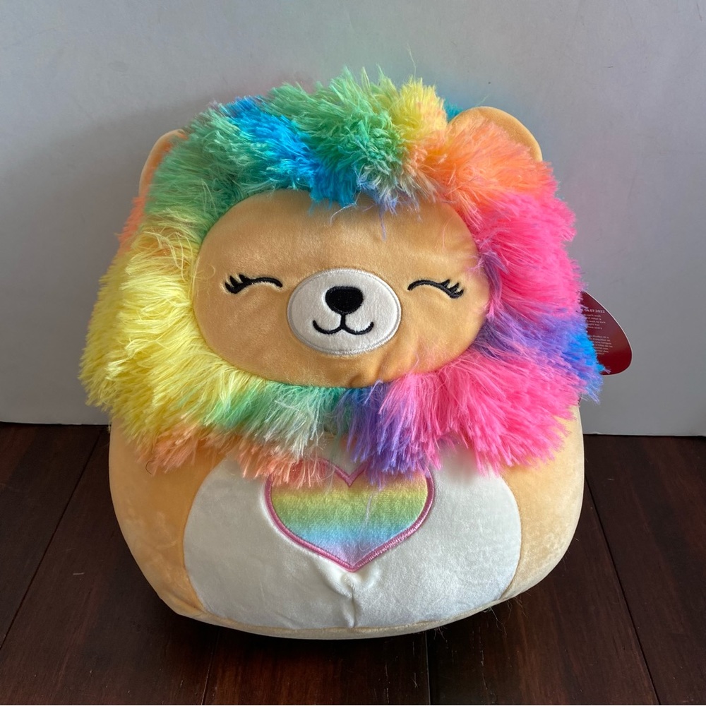 SQUISHMALLOWS NWT Lianne Rainbow Lion Heart 12" Stuffed Plush Animal SR1